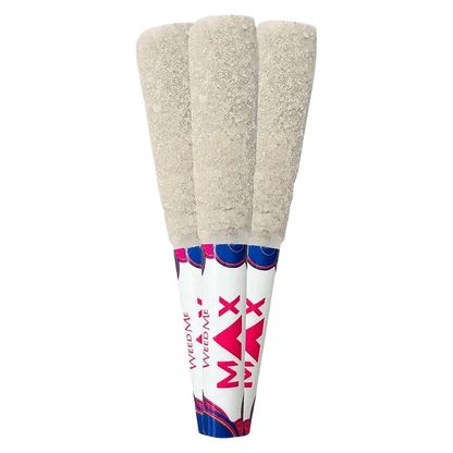 Close-up front view of three THCa2 Lemon Lime Infused PR 3 x 0.5 g pre-rolls with sugar-coated tips and white branded cones.