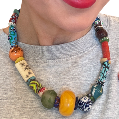 The Capri Necklace | One-of-a-Kind Artisan Mixed Bead Statement Necklace