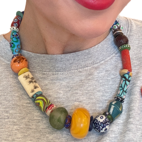 The Capri Necklace | One-of-a-Kind Artisan Mixed Bead Statement Necklace