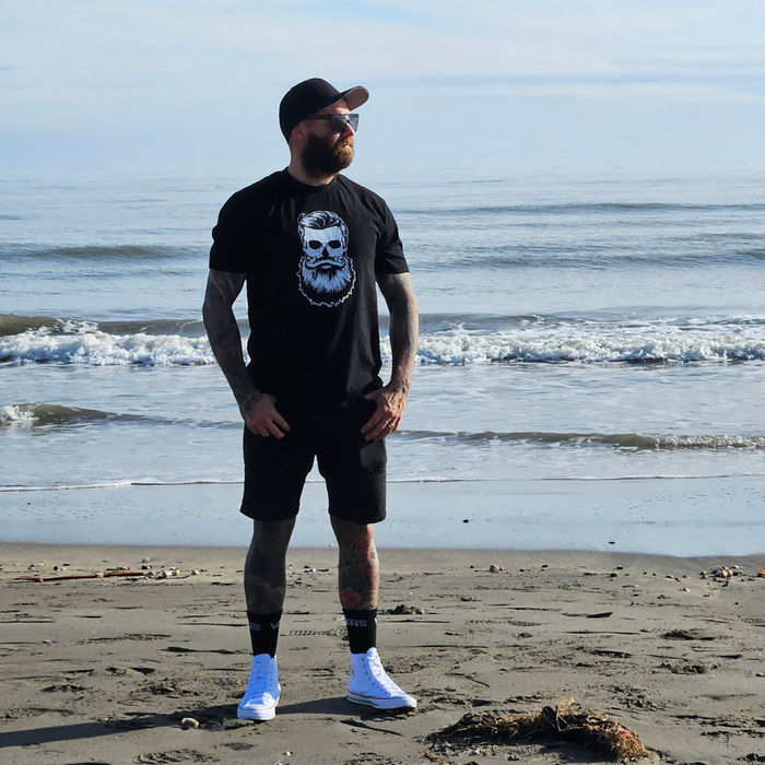 Man Modeling a Black Bearded T-shirt