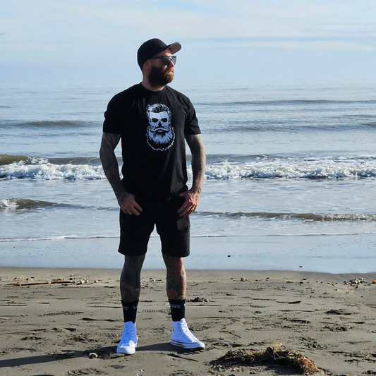 Man Modeling a Black Bearded T-shirt