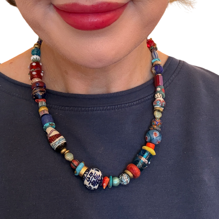 The Portofino Necklace | One-of-a-Kind Artisan Mixed Bead Statement Necklace