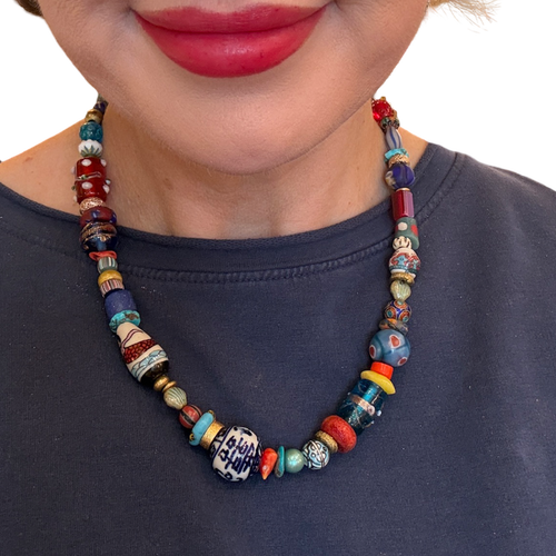 The Portofino Necklace | One-of-a-Kind Artisan Mixed Bead Statement Necklace