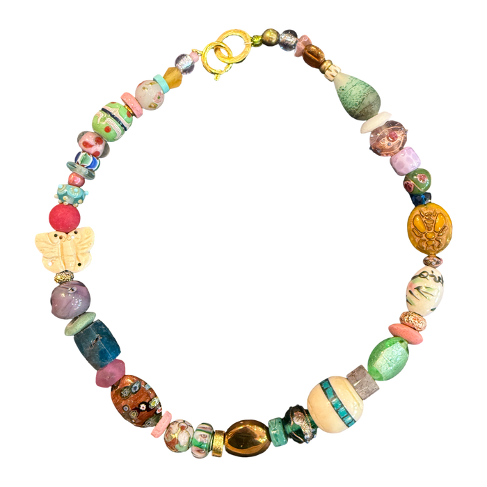 artisan necklace, one of a kind necklace, butterfly necklace, porcelain bead necklace, ceramic bead necklace, handmade statement necklace, colorful necklace, garden inspired jewelry, wearable art, eclectic jewelry, boutique necklace, handcrafted jewelry, unique gift for women, artisan bead necklace, Oh Meredith jewelry