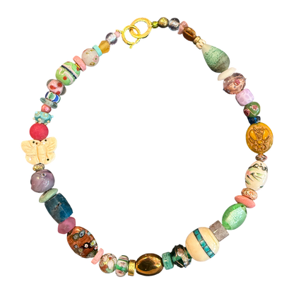 artisan necklace, one of a kind necklace, butterfly necklace, porcelain bead necklace, ceramic bead necklace, handmade statement necklace, colorful necklace, garden inspired jewelry, wearable art, eclectic jewelry, boutique necklace, handcrafted jewelry, unique gift for women, artisan bead necklace, Oh Meredith jewelry