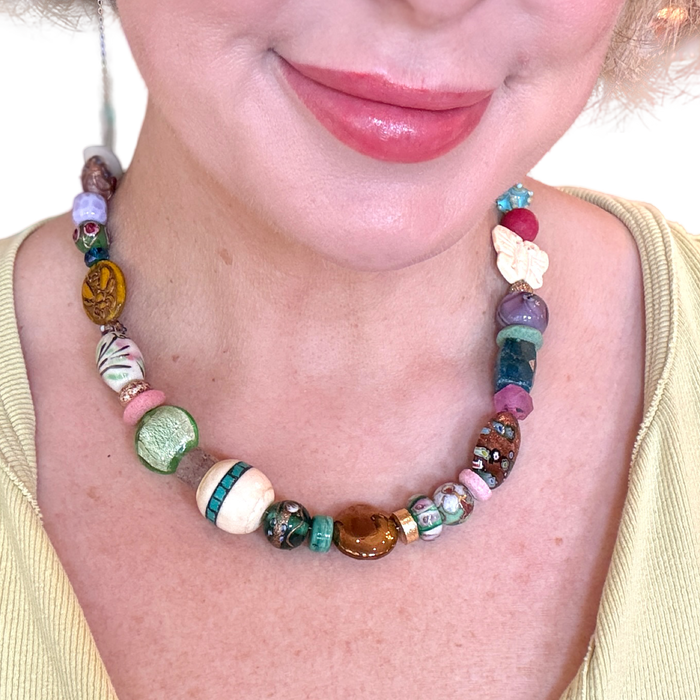 The Secret Garden Necklace | One-of-a-Kind Artisan Beaded Statement Necklace