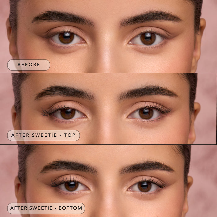 Before shot of the eyes showing natural lashes prior to applying The Sweetie Half Lash.