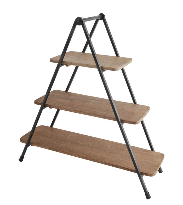 Three Tiered Metal & Wood Serving Stand - Pine & Moss