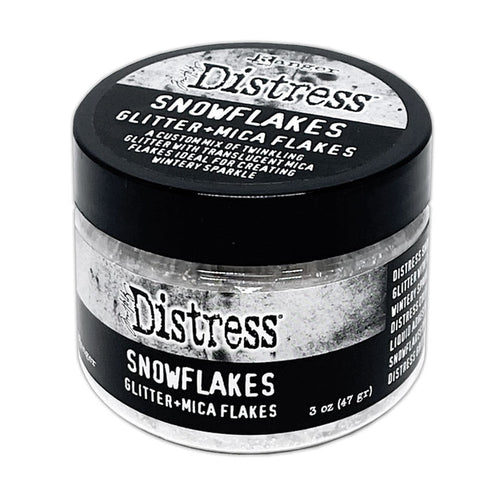 Tim Holtz - Distress Snowflakes - Glitter + Mica Flakes - 3oz. Translucent flakes for a nostalgic sparkle. At Embellish Away in Bowmanville Ontario Canada.