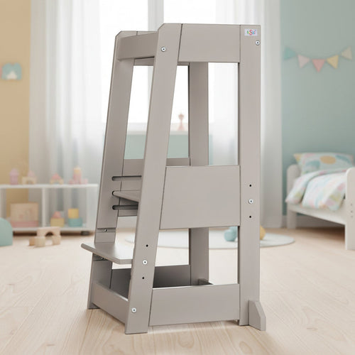tiSsi Lernturm Felix in Stormy Grey im Kinderzimmer als mitwachsender Kinder-Lernturm