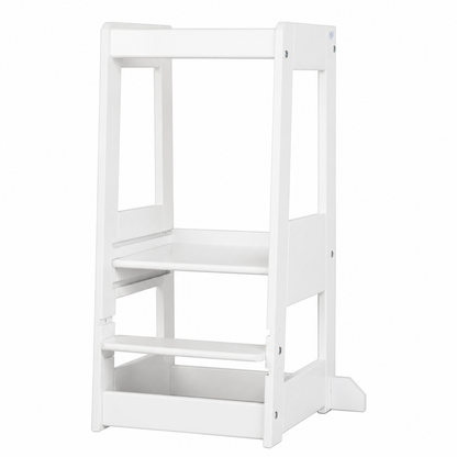 Weißer tiSsi Lernturm Felix für Kinder mit Maßen 40 x 91 x 45 cm und kippsicherem Standfuß für Küche und Alltag