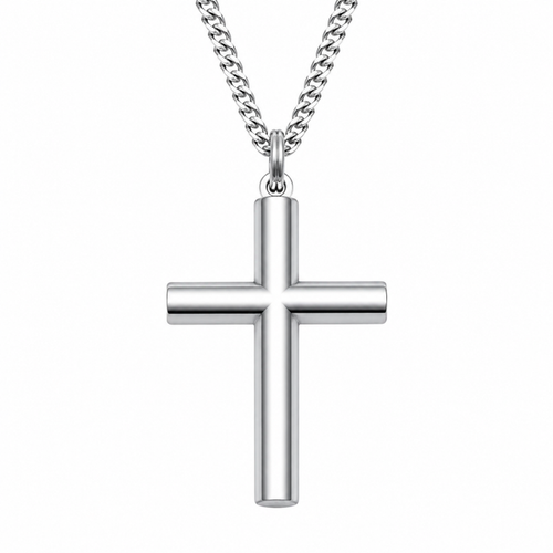 Titus Stainless Steel Plain Round Tubular Cross Pendant