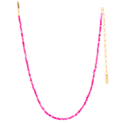 TOVA Padme necklace, hot pink necklace, pink beaded necklace, statement necklace, colorful jewelry, gold necklace, layered necklace, TOVA jewelry, handmade jewelry, Canadian jewelry, boutique jewelry, fashion jewelry, gift for her