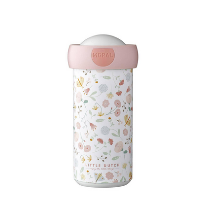 Trinkbecher fuer Kinder mit zartem Blumenmotiv, ideal fuer Kindergarten, Ausfluege und unterwegs