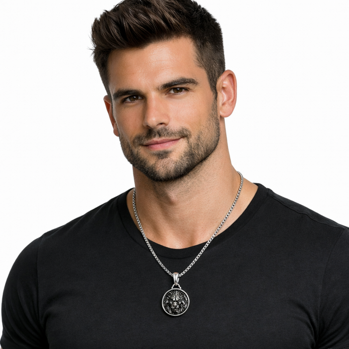 Two-Dimensional Nemean Lion Stainless Steel Pendant & Chain