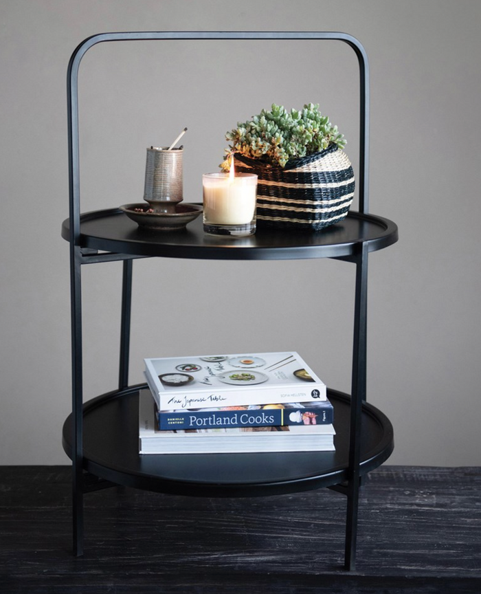 Two Tiered Metal Tray Table - Pine & Moss