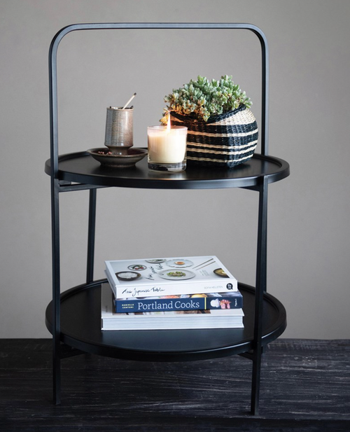 Two Tiered Metal Tray Table - Pine & Moss
