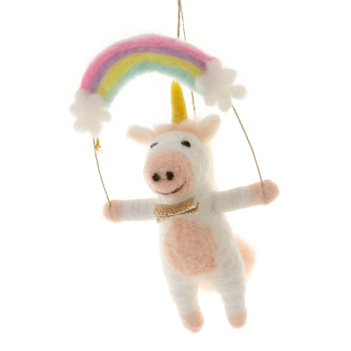 Unicorn Over the Rainbow Ornament