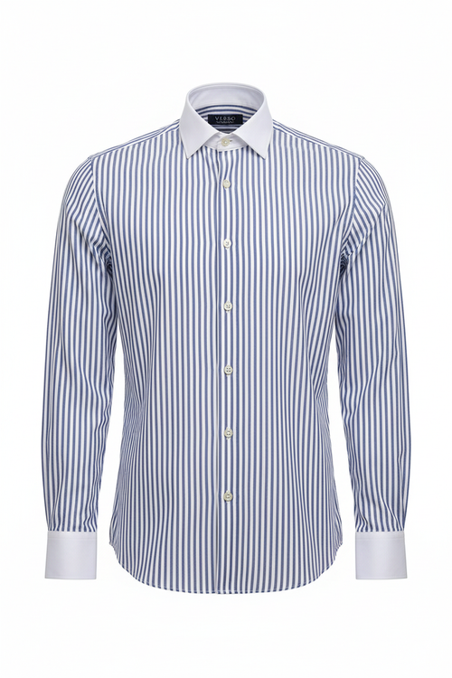 Verso Ceremony Blue Stripe Shirt - Full Length
