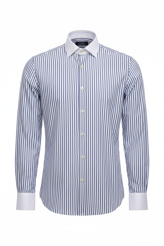 Verso Ceremony Blue Stripe Shirt - Full Length