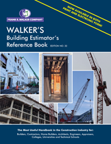 Cover of Walker's Building Estimator's Reference Book 32nd Edition 2021 with construction site photos and equipment images
