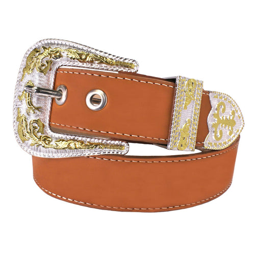 Western Belt w/ Gold Buckle - Honey