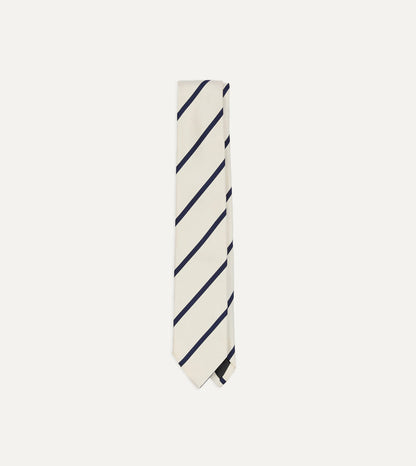White and Navy Bar Stripe Repp Silk Tipped Tie