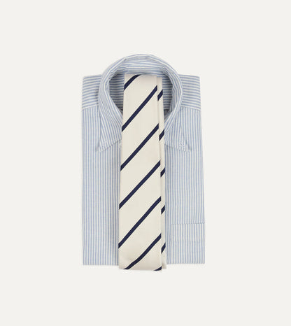 White and Navy Bar Stripe Repp Silk Tipped Tie