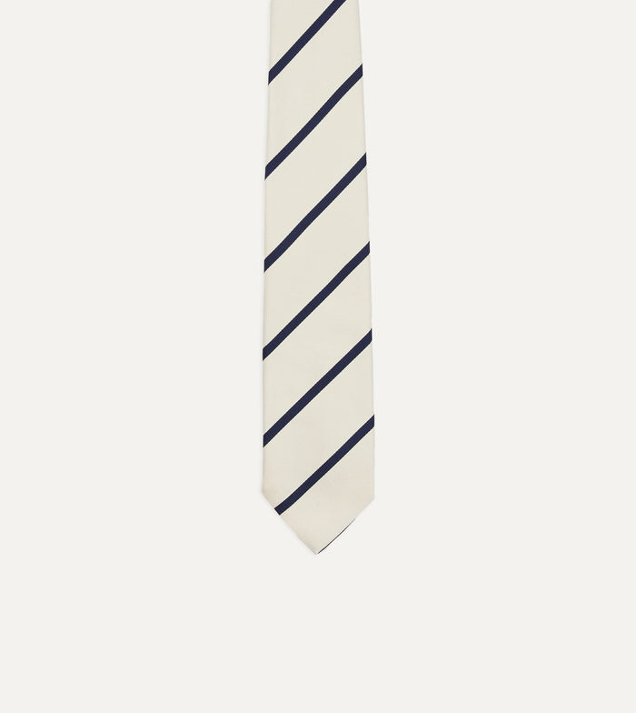 White and Navy Bar Stripe Repp Silk Tipped Tie