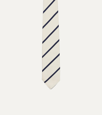 White and Navy Bar Stripe Repp Silk Tipped Tie