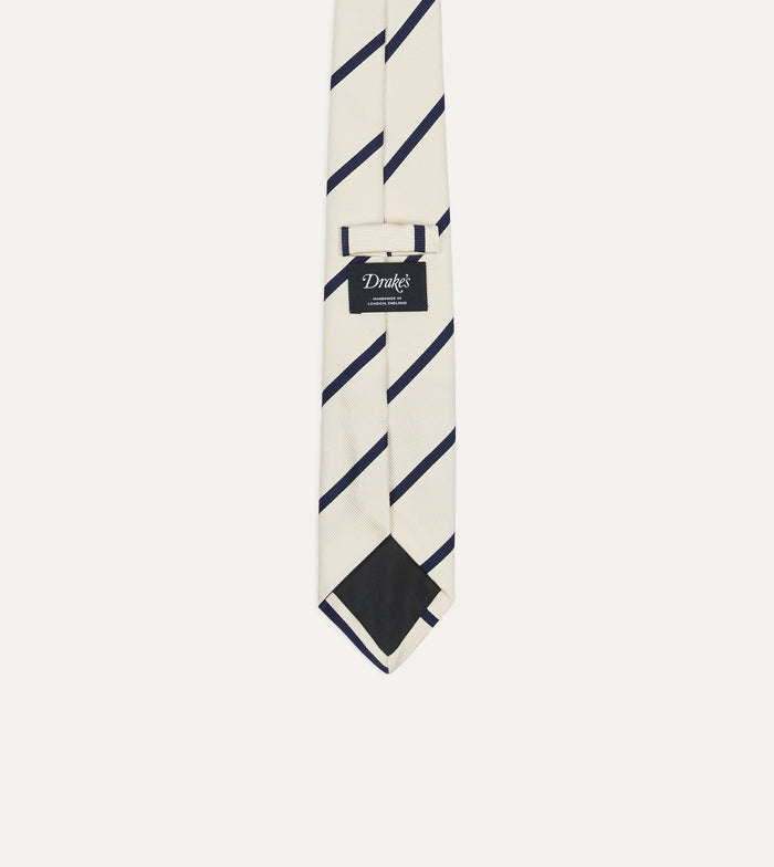 White and Navy Bar Stripe Repp Silk Tipped Tie