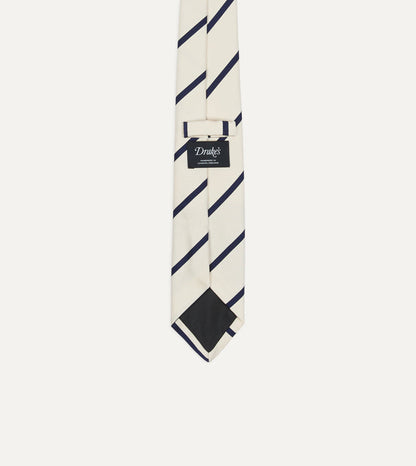 White and Navy Bar Stripe Repp Silk Tipped Tie