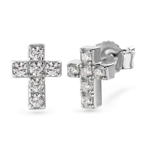 White Gold Plated 925 Sterling Silver 5A Cubic Zirconia CZ Cross Stud Earrings