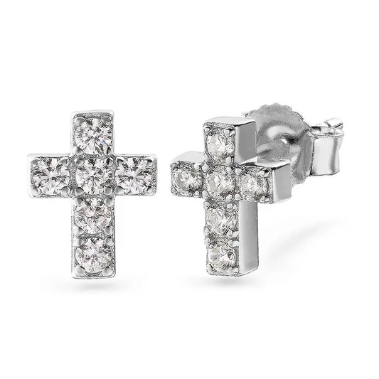 White Gold Plated 925 Sterling Silver 5A Cubic Zirconia CZ Cross Stud Earrings