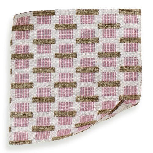 Willow Orchid Chenille Jacquard Curtain fabric sample in pink and olive, made to order in the USA with short lead times