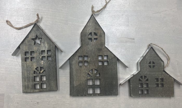 Wood Woodland House Ornaments- Choose Style - Pine & Moss