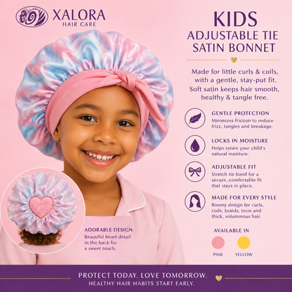 Xalora Kids Adjustable Tie Satin Bonnet