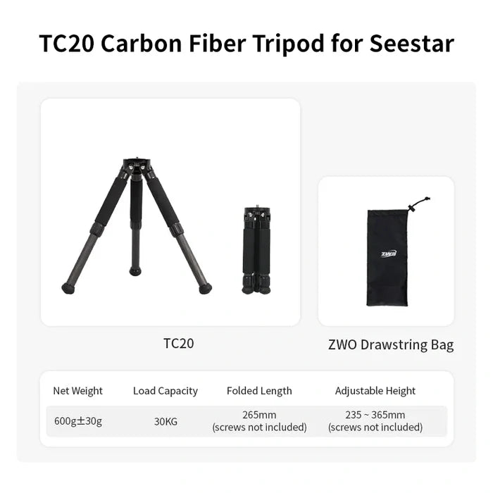ZWO TC20 Carbon Fiber Tripod for Seestar Smart Telescopes